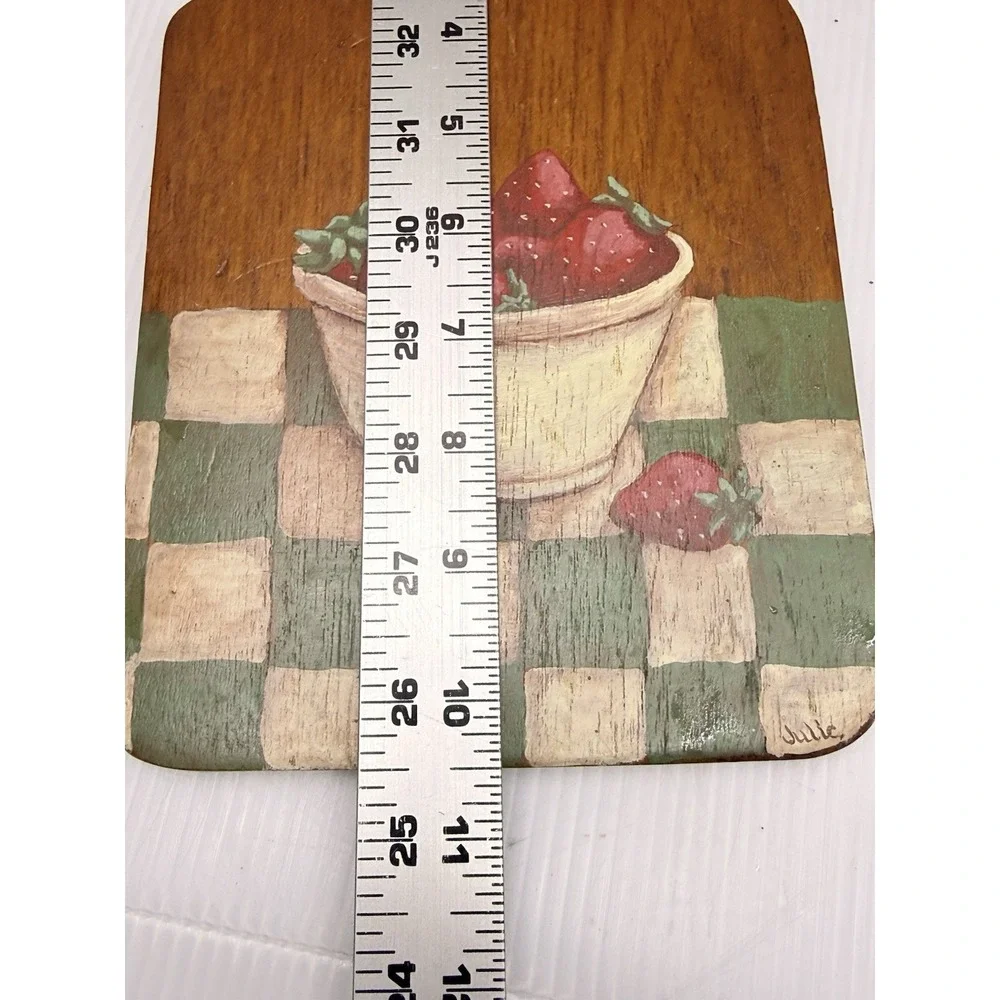 Vintage 80s Hand Painted Strawberry Cutting Board Grannycore Kitchen Folk Art